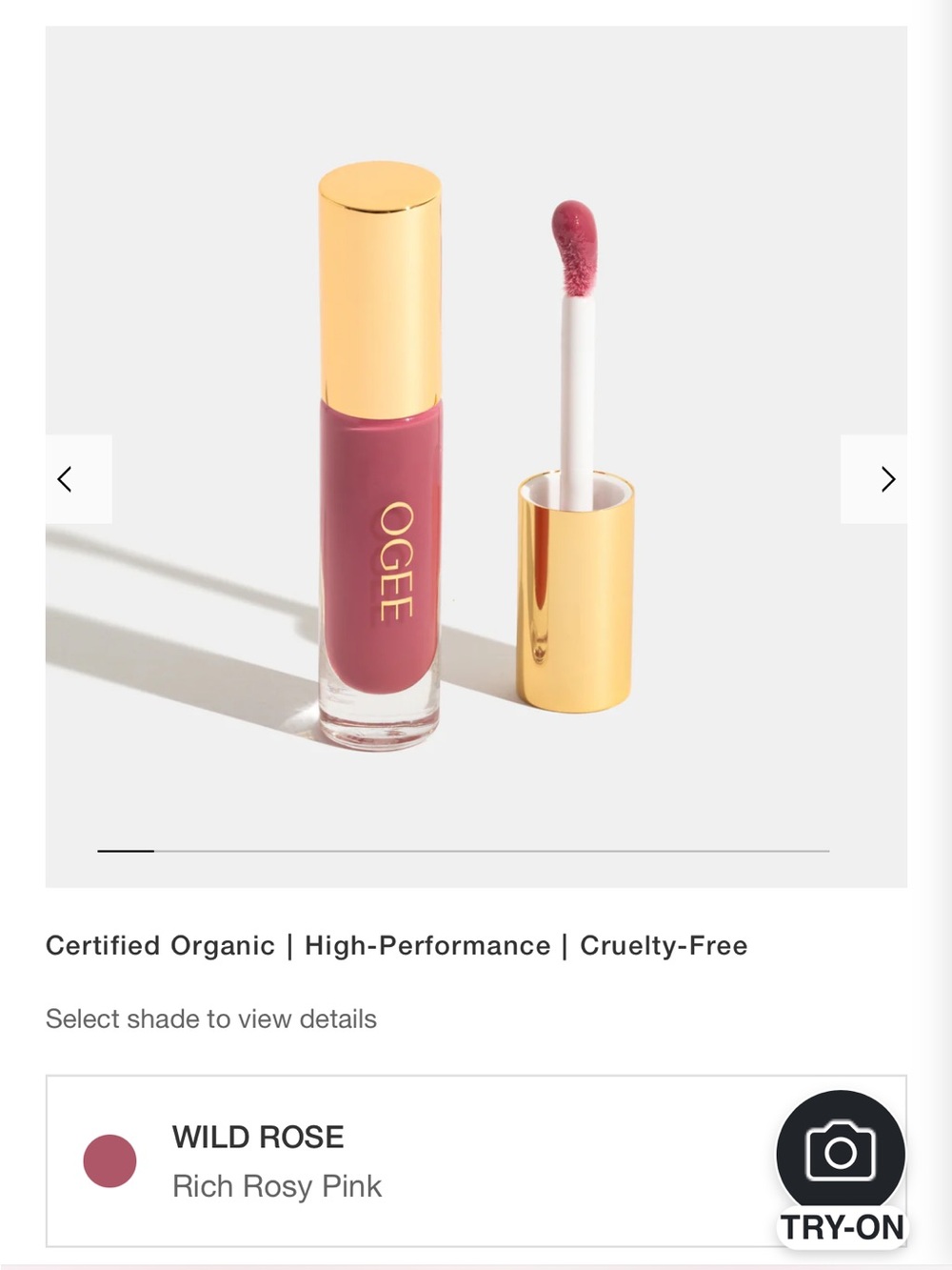 NWT Ogee Beyond Clean Lip Gloss in Wild Rose, rich rosy pink